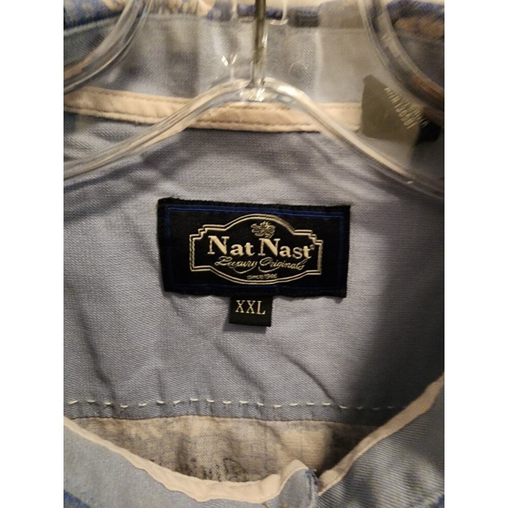 Nat Nast Mens Short Sleeve Button Up Hawaiian Camp Shirt Silk Blend Blue Sz XXL - Picture 3 of 14